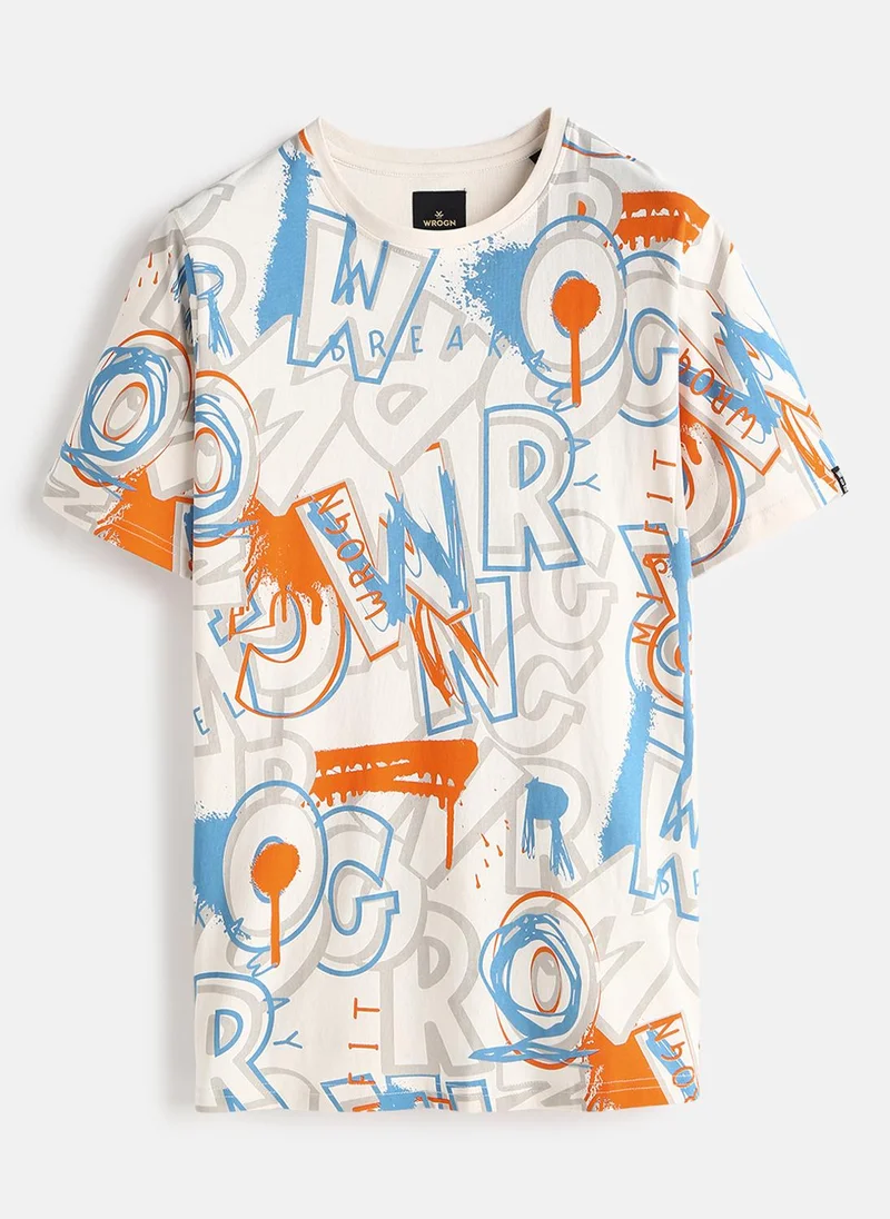 Wrogn AOP Graffiti Slim Fit T-Shirt | Off White